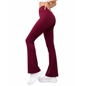 Custom Women's High Waist V-Shape Bell Bottom <b>Flare</b> Pants Solid Pattern <b>Leggings</b> OEM Wholesale Price Soft Breathable <b>Leggings</b> - Product Image 3