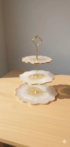 White And Gold Resin Flower Shape Three <b>Tier</b> <b>Cake</b> <b>Stand</b> Perfect For Birthday Parties Gifting And Dessert Display From India - Product Image 4