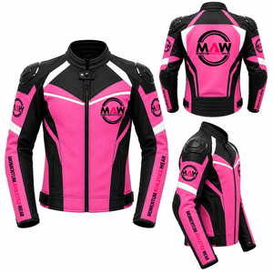 Blouson de moto en PU pour homme MAW, coupe-vent, imperméable, respirant, style motard, blocs de couleur, fermeture éclair - Product Image 2