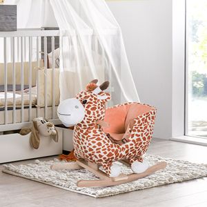 Sedia a dondolo in legno a forma di giraffa marrone con suono per bambini e bambine - Product Image 2