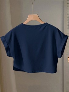 New Design Custom Blank Cotton T Shirt Cropped Top women's shirt Half Sleeve <b>Drop</b> Shoulder Women's Tee Oversized Crop Top Ladies - Product Image 4