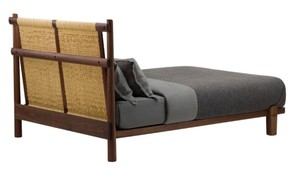 Modern Rattan <b>Headboard</b> <b>Bed</b> Frame Wooden Bedstead Black and Natural Panel <b>Bed</b> for Hotel Home Bedroom - Product Image 3