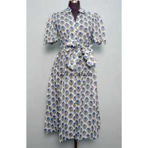 Vestido mini de algodón hecho a mano en India para mujer, con estampado floral hecho a mano, estilo casual y lindo para uso diario o fiestas. - Product Image 1