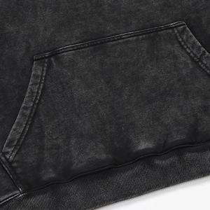 Sudadera con capucha unisex con cremallera, efecto desgastado, de algodón lavado y bordes deshilachados para looks modernos en capas - Product Image 3
