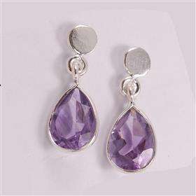 Boucles d'oreilles pendantes en argent sterling 925 avec pierre précieuse en quartz améthyste de forme poire - Product Image 6