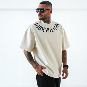 T-shirt décontracté pour homme, coupe ample, style streetwear, 100% coton, épaules tombantes, logo, t-shirt épais pour homme - Product Image 3