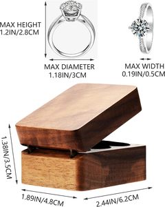 Walnut Wooden Wedding Ring <b>Storage</b> <b>Box</b>, Solid Ring Holder <b>for</b> 3 Slots, <b>Black</b> Inner - Product Image 4