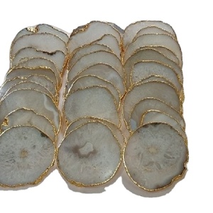 natural crystal healing stone agate gemstone pink <b>rose</b> quartz healing heart shape gemstone natural coaster with <b>gold</b> trim - Product Image 6