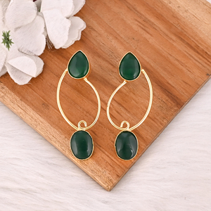 <b>Emerald</b> Hydro Gemstone Brass Earrings Gold Plated Bezel Setting Women's Statement Fashion Jewelry - Product Image 3