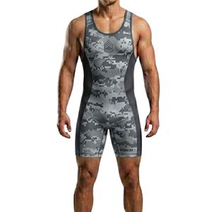 Professional Sublimation Printed Wrestling Singlet Grey Digital Camouflage Professional Weightlifting Suit Spandex Singlets - Product Image 1