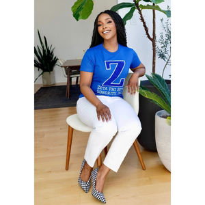 Camiseta Big Z Zeta de Chenilla Negra con Letras Blancas y Azules, Ropa de Sororidad, Camiseta Universitaria de Algodón con Bordado para Mujer - Product Image 4