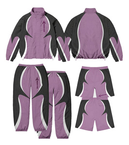 Daizen Star Hooded Fleece Tracksuit Set Breathable Purple Black Color Blocking Full Sleeve Zipper Closure Sporty Style Unisex - Product Image 1