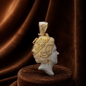 Moissanite Queen Head <b>Pendant</b> 925 Sterling Silver Iced Portrait Charm Round Brilliant Cut Wedding Party Jewelry - Product Image 3