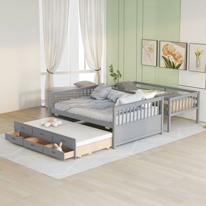 Letto a castello grigio singolo su matrimoniale con letto estraibile singolo e cassetti, letti separabili per bambini per la camera da letto - Product Image 3