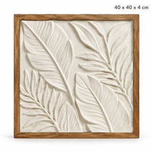 Art mural botanique en plâtre fait main avec cadre en bois de manguier - Vente en gros - Product Image 1