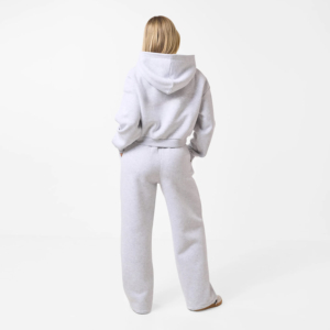 Women's Winter <b>Tracksuit</b> Set Heather <b>Grey</b> <b>Acid</b> <b>Wash</b> Solid 100% Cotton Hooded Drop Shoulder Relaxed Fit Full Length 2 in 1 Design - Product Image 4