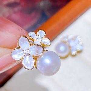 8-9mm Natural Freshwater <b>Pearl</b> Cherry Blossom Twin Flower Earrings Unique Niche Design New Flower <b>Pearl</b> <b>Jewelry</b> - Product Image 3