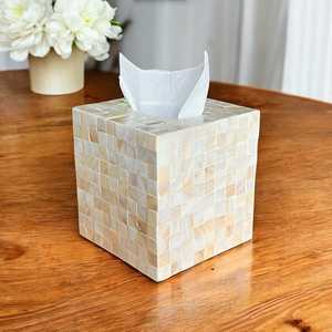 Elan Pearl Inlay Tissue Holder Elegant Mother of Pearl Shell Mosaic Box with Personalized Pattern for Premium Decor - Product Image 4