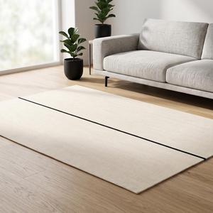 Tapis de salon moderne en kilim tissé à la main, en laine crème minimaliste, antidérapant, à poils moyens, tissage plat - Product Image 2