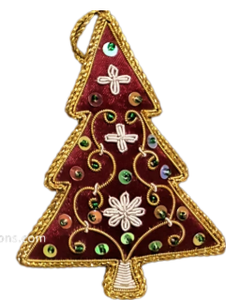 Juego de Adornos Navideños Zardozi Hechos a Mano de Alta Calidad, Decoraciones Colgantes Festivas de Terciopelo Rojo con Cuentas, Personalizables - Product Image 3