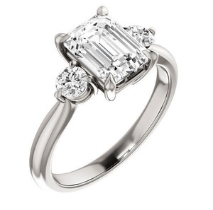 <b>Emerald</b> Cut Trio Moissanite <b>Ring</b> 925 Sterling <b>Silver</b> White Gold Plated Luxury Three Stone Engagement Wedding Bridal Promise <b>Ring</b> - Product Image 3
