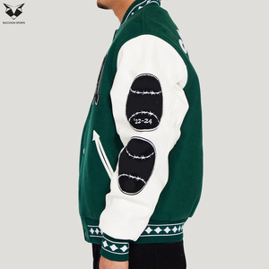 Autumn Winter Green Varsity <b>Jacket</b> <b>Men</b> Latest Style Embroidery Bomber <b>Jacket</b> <b>White</b> Sleeve Custom Streetwear Baseball Uniform - Product Image 2