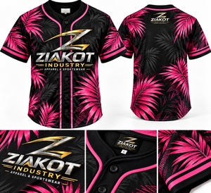 Maillot de baseball authentique personnalisé noir-rose à motif 3D feuilles de palmier tropicales, vente en gros directe pour l'industrie Ziakot - Product Image 6
