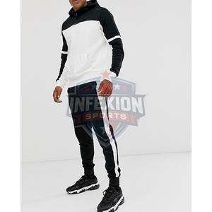 Men's Color Block Hooded <b>Tracksuit</b> Set With Side Pockets And Drawstring Closure Sporty Style Full Length Pants And Sweatshirt - Product Image 3
