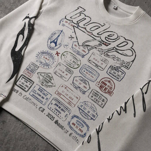 <b>Men's</b> <b>White</b> O-Neck Thermal <b>Long</b> <b>Sleeve</b> Breathable Polyester Flannel Casual Letter Graphic Print Sporty Winter Sweatshirt - Product Image 3