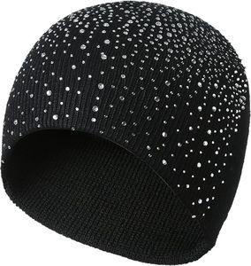 Unisex Black Rhinestone Beanie Hat 100% Acrylic Knitted <b>Winter</b> <b>Cap</b> for Adults Casual Elegant Style - Product Image 2