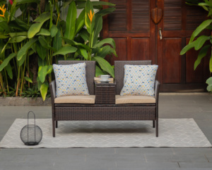 CR00020 Direct factory in Viet Nam <b>2</b>-<b>Seater</b> Modern Steel <b>Garden</b> <b>Bench</b> with Brown Table for Outdoor Villa or Bedroom Use - Product Image 3