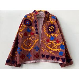 Stylish Velvet Suzani Handmade Embroidered Knitted Cotton Boho Luxury Ethnic Varsity <b>Jacket</b> Statement Wear Gift for Her - Product Image 1
