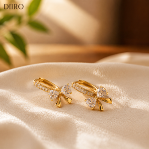 Boucles d'oreilles en or jaune 14 carats plaqué or avec nœud en ruban et diamants pour femmes, accessoires de bijoux de luxe - Product Image 4