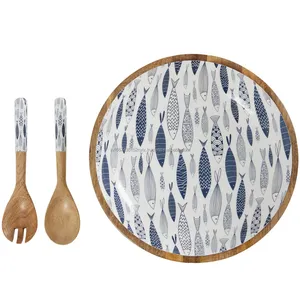 Juego de cuencos para ensalada y cena de madera de mango rústico grande, diseño moderno y ecológico con cucharas sostenibles para fiestas, sopas - Product Image 4