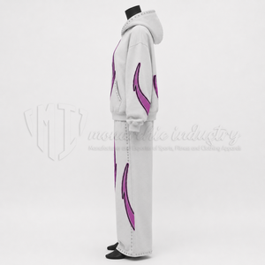 Ensemble de survêtement unisexe blanc avec sweat à capuche imprimé flamme violette et pantalon large, tenue décontractée streetwear - Product Image 5