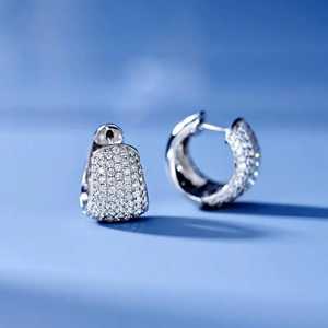 Wide Band Moissanite Round Cut Hoop <b>Earrings</b> with 925 Silver <b>Fine</b> Pave Set Jewelry Engagement for Women's Gift - Product Image 1