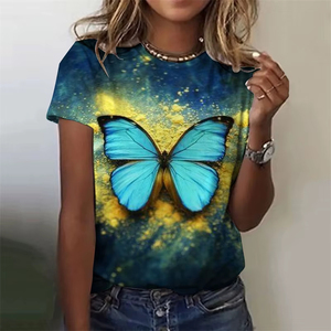 T-shirts pour femmes à imprimé floral tendance, col rond, manches courtes, en jersey respirant pour l'été - Product Image 2