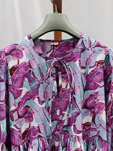 Women Floral Block Print V-Neck Midi <b>Dress</b> With Puff Sleeve <b>Loose</b> Fit Casual Summer <b>Dress</b> Breathable Woven - Product Image 2