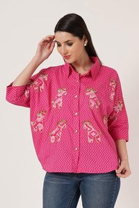 Camisa de Algodón Estampada Extra Grande con Botones para Mujer - Product Image 3