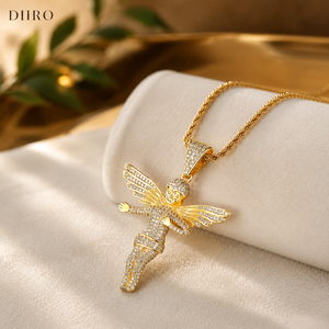Collar con Colgante de Ala de Ángel Personalizado, Diamante Moissanite VVS1, Joyería Hip Hop en Oro Amarillo de 14K - Product Image 1