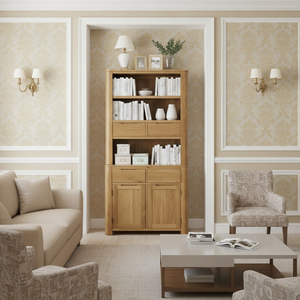 Home Furniture Light Brown Beech Wood MDF Storage Cabinet with <b>Open</b> Shelves Drawers Bookcase Vietnam Best Price Modern - Product Image 5