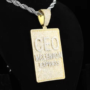 Rectangular Iced Out Moissanite <b>Pendant</b> 18K Gold Plated Hip Hop Rapper Bling Necklace Men's Theme Charms <b>Initial</b> Letter <b>Pendant</b> - Product Image 1