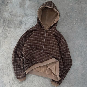 Sudadera con Capucha Unisex Vintage de Alta Calidad, Estilo Streetwear, con Lavado Ácido, Diseño de Cuadrícula y Cierre de Doble Capa - Product Image 4