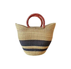 Sac fourre-tout élégant en paille à queue d'hirondelle, rayures noires, poignée en cuir marron, sac de plage en jonc de mer naturel, moderne et raffiné - Product Image 1