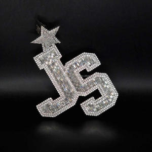 Luxury JS <b>Initial</b> Pendant Featuring Brilliant Cut VVS Lab Grown Diamonds Rhodium 925 Sterling <b>Silver</b> Hip Hop Statement <b>Necklace</b> - Product Image 1