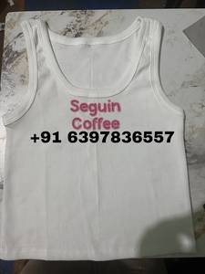 Camiseta sin mangas de algodón acanalado blanco con bordado personalizado diseño Seguin Coffee para niñas, ropa casual infantil - Product Image 1