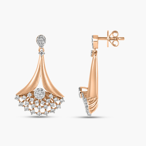 Rose Gold Diamond Drop <b>Earrings</b> Round Brilliant Cut Flower Design Luxury Women's <b>Wedding</b> Jewelry - Product Image 3