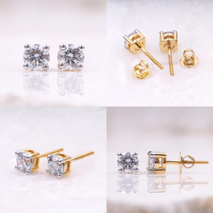 Round Cut Lab Diamond Stud <b>Earrings</b> 14K Gold Screw <b>Back</b> Classic Solitaire Luxury Jewelry OEM - Product Image 2