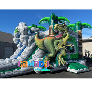 Château gonflable aquatique combiné en PVC vert marbré et gris avec toboggan aquatique, kits de réparation et souffleur inclus - Product Image 4