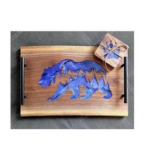 Bandeja de Servicio de Madera y Resina al por Mayor con MOQ Bajo, Bandeja de Madera y Resina Personalizada, Bandeja de Servicio para Almacenamiento de Alimentos con Diseño Personalizado, la Más Vendida - Product Image 1